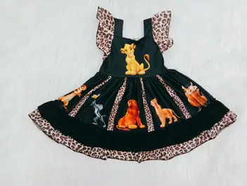 

cartoon animals girl leopard small flying sleeves stitching fashion dress yll