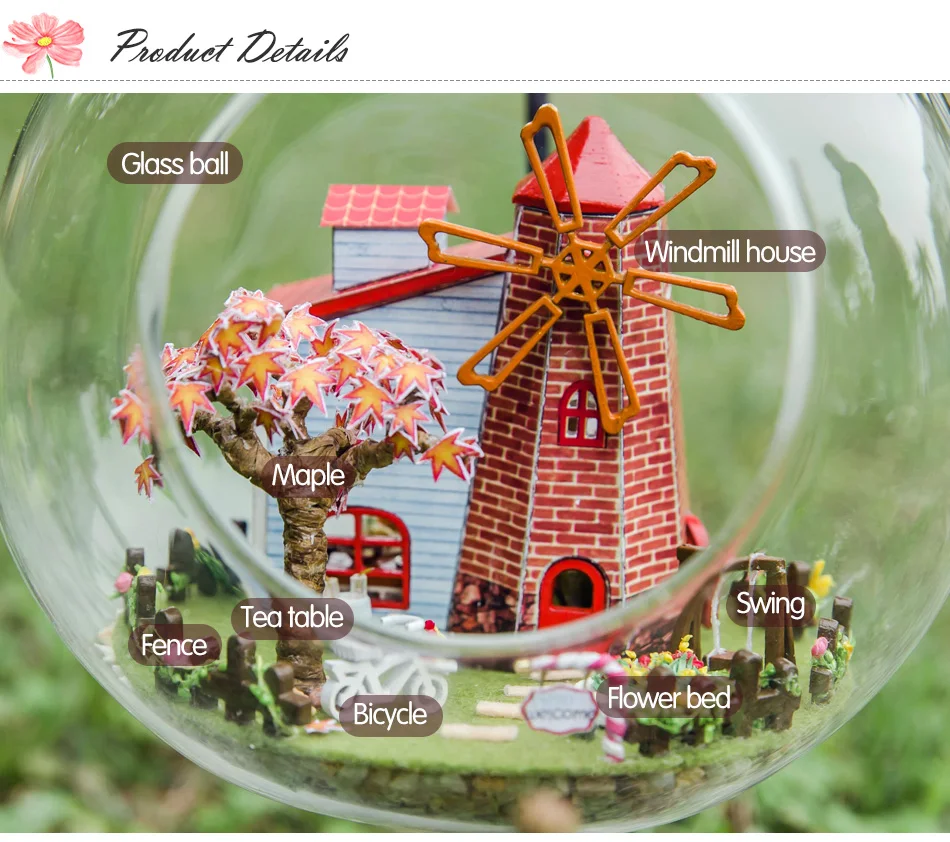 DIY Романтический стеклянный дом 3D Миниатюрный Мини голландская ветряная мельница дом строительство кукольный домик с Funitures детские игрушки подарок на день рождения