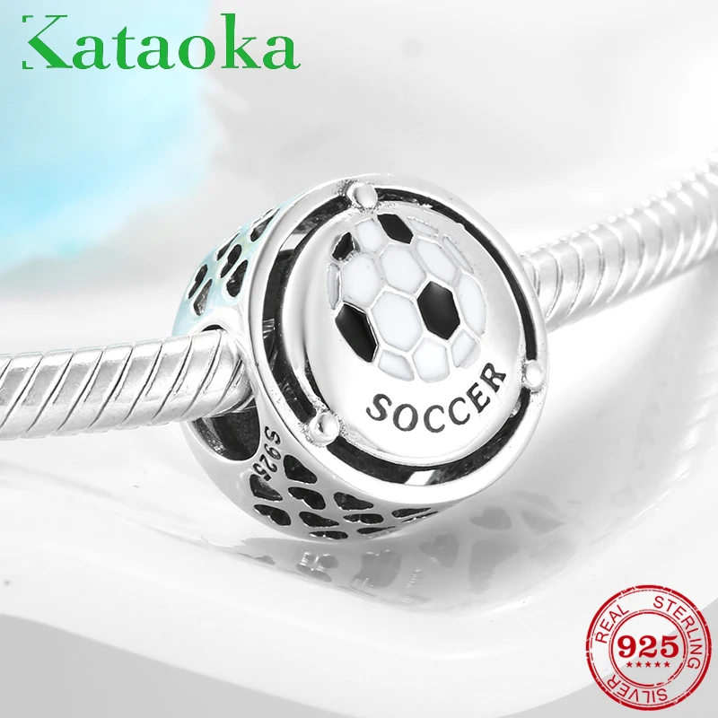 

Round White and black Enamel Football Beads 925 Silver Charms Women Jewelry Making Fit Original Pandora charms beads Bracelets
