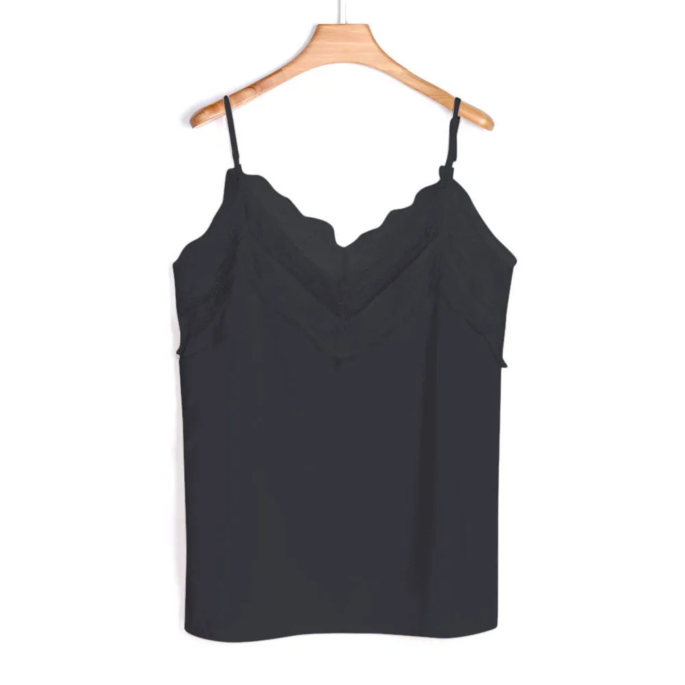 Lace Top Camis Sexy Tank Top Women Camisole Ladies Solid Colour V-Neck Sleeveless Shirt Backless Summer Shirt Female#L20