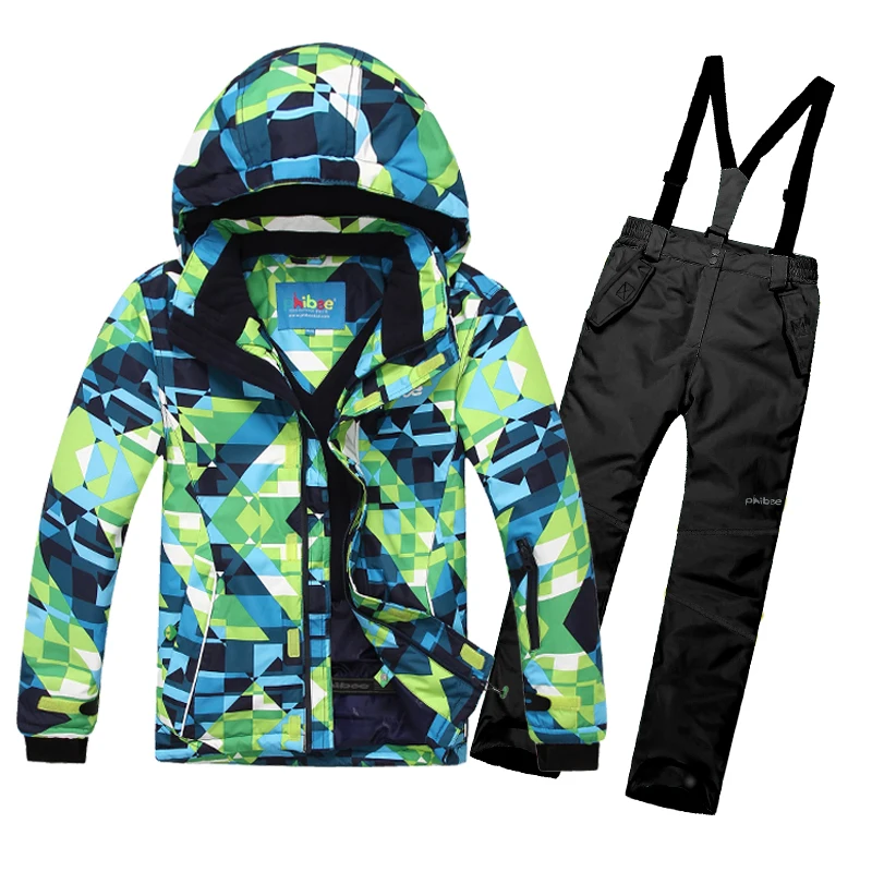 Лыжные комплекты для мальчиков с детектором; зимние водонепроницаемые и ветрозащитные детские лыжные куртки; Детские уличные теплые спортивные костюмы с капюшоном для сноуборда