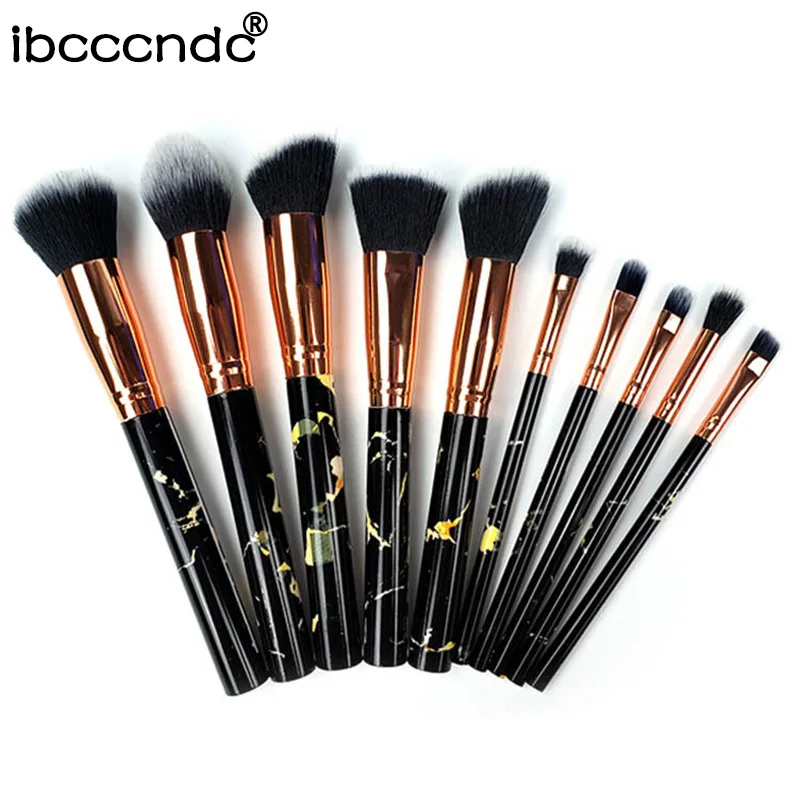 10 pcs/set Marble Patten Makeup Brush for Cosmetic Powder Foundation Eyeshadow Blush Lip Cosmetic Make up Brushes Set