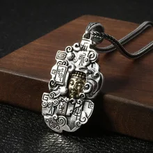 Venta al por mayor S925 plata esterlina clásica Retro tailandesa plata budista seis palabras estatua de Buda Mantra hombres y mujeres colgante