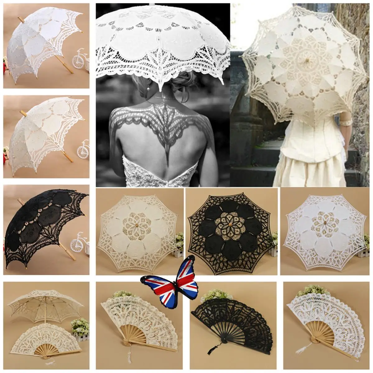 Элегантный хлопковый кружевной зонтик и веер для женщин, карнавальный костюм принцессы, реквизит для костюма, Свадебная вечеринка, деревянный зонт для невесты, Ручной Веер