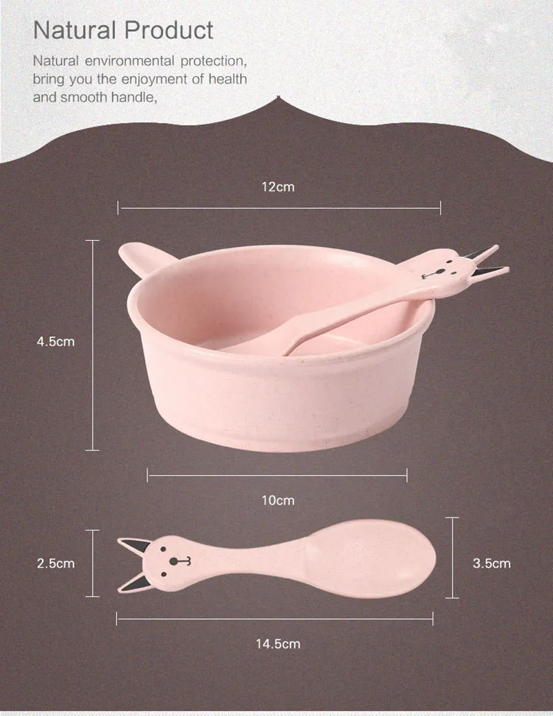 USEBER Мультяшные пластиковые обеденные тарелки с кошачьими ушками, рисовые блюда, детский набор посуды для еды, анти-Горячая Детская обучающая посуда с ложкой