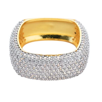 

Men's AAA+ Zircon Ring Copper Material Bling Gold Iced Full CZ Square Rings Fashion Hip Hop Wedding Jewelry Size 7-12