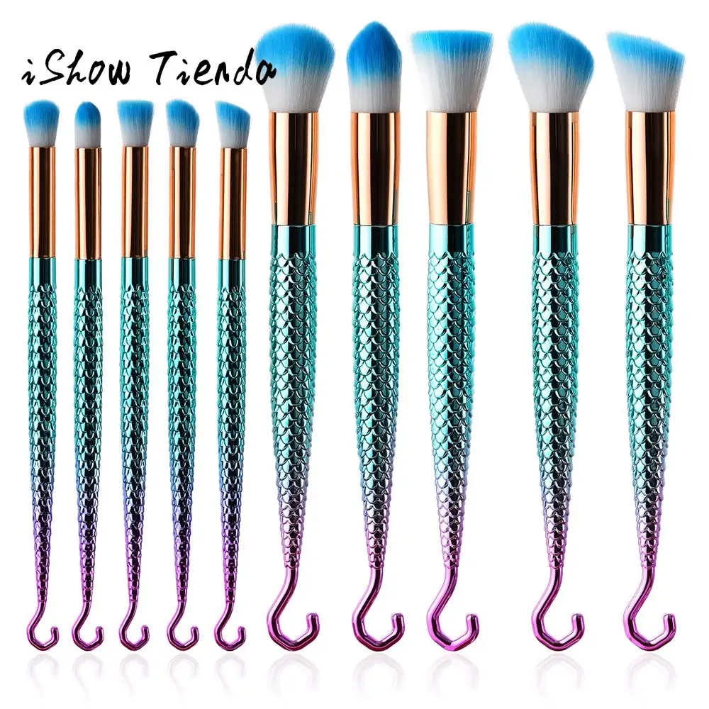 

10PC Mermaid Makeup Brushes Set Foundation Blending Powder Eyeshadow Contour Concealer Blush Cosmetic Beauty Make Up Tool Kit