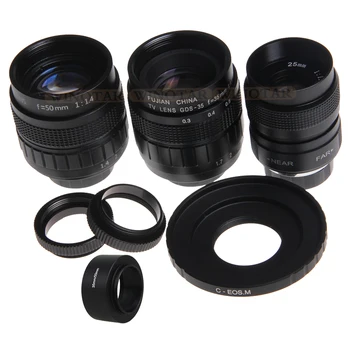 

FUJIAN 35mm F1.7 CCTV Movie Lens + 25mm f1.4 TV Lens + 50mm f1.4 TV Lens for Canon EOS M M2 M3 M5 M6 M10 Mirrorless Camera