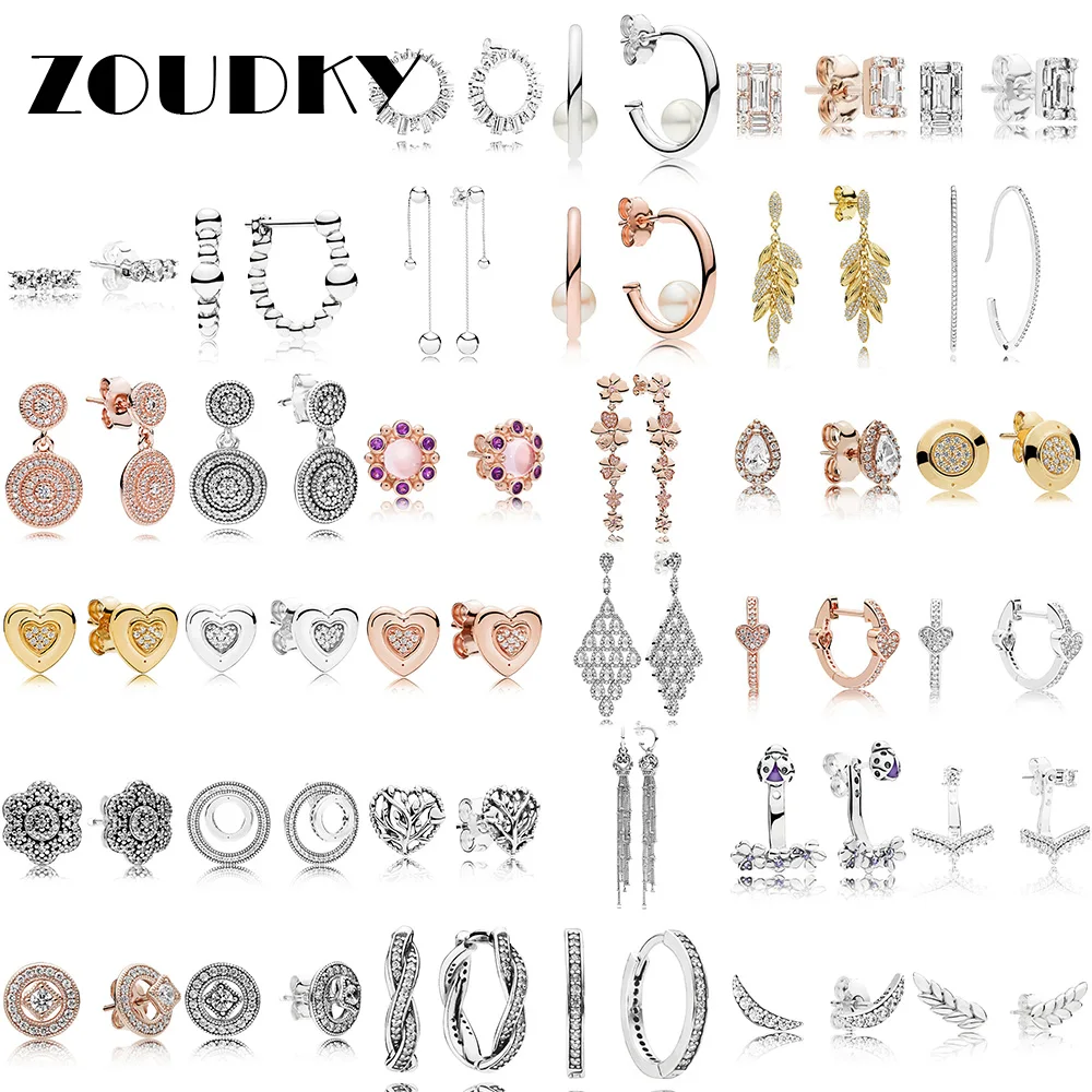 

ZOUDKY NEW 100% 925 Sterling Silver Rose Gold Pearl Earrings Hook Limited Edition floating particle Personality Fashion Woman