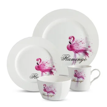 

Nice Fine China Ins Ceramic Flamingo Plate Set Creative Western Food Plate Rice Bowl Milk Cup Steak Breakfast Tray Flamingo Dish