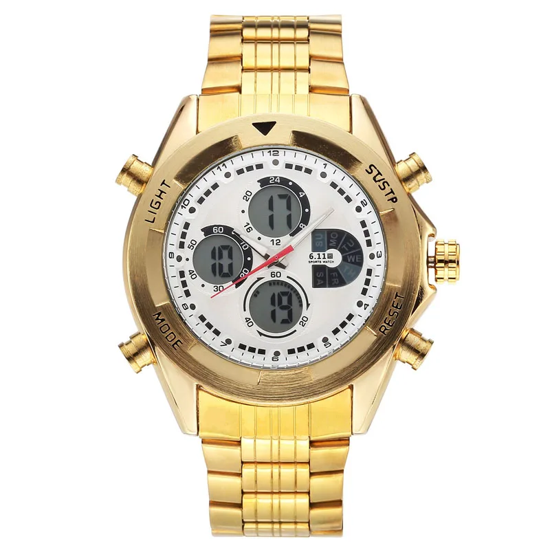 

2018 Luxury Brand 6.11 Fashion Gold White Multifunction Digital Watch Backlight 30M Waterproof Military LED Men Sport WristWatch