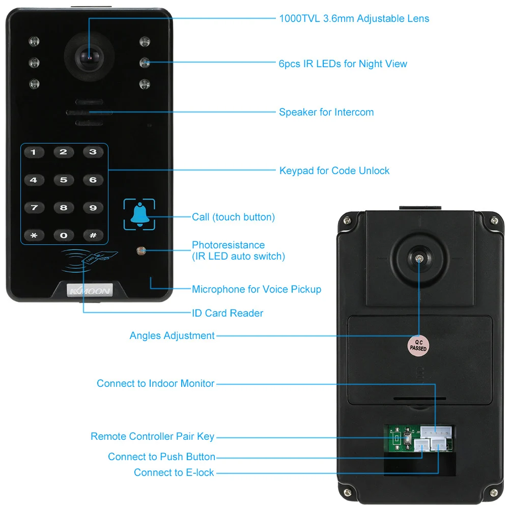 Best KKmoon 7" Color Screen Video Intercom Video Door Phone Waterproof Visible Home Door Intercom With 1000TVL Camera Night Vision 5