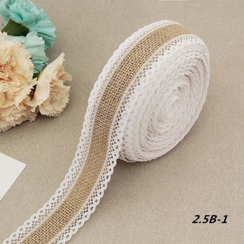 

2 Meter Jute Burlap Rolls Hessian Ribbon With Cotton Lace Vintage Rustic Wedding Decoration DIY Baby Shower Decorations