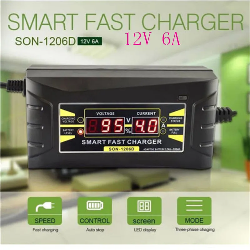 Car Battery Charger Full Automatic 110V/220V To 12V 6A 10A Smart Fast Power Charging For Wet Dry Lead Acid Digital LCD Display