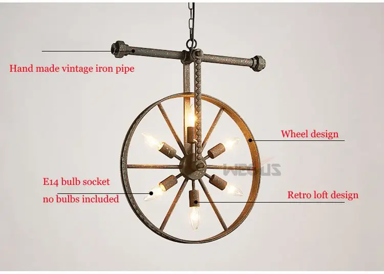 Промышленность Ретро Лофт подвесные лампы железные колеса трубы освещение приспособление ресторан столовая паб бар кафе огни Винтаж люстра