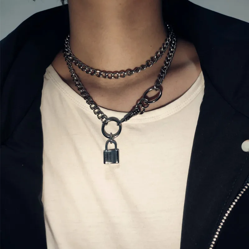 

100% Handmade Unisex Padlock Pendant Choker Necklace & 80cm Long Metal Chain Necklace for Men Women Girls Boys Friend Gift