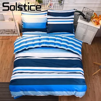 

Solstice Home Textile Stripe Blue Bedlinen Boy Teen Kids Bedding Sets 3/4Pcs Pillowcase Sheet Duvet Cover King Queen Twin Size