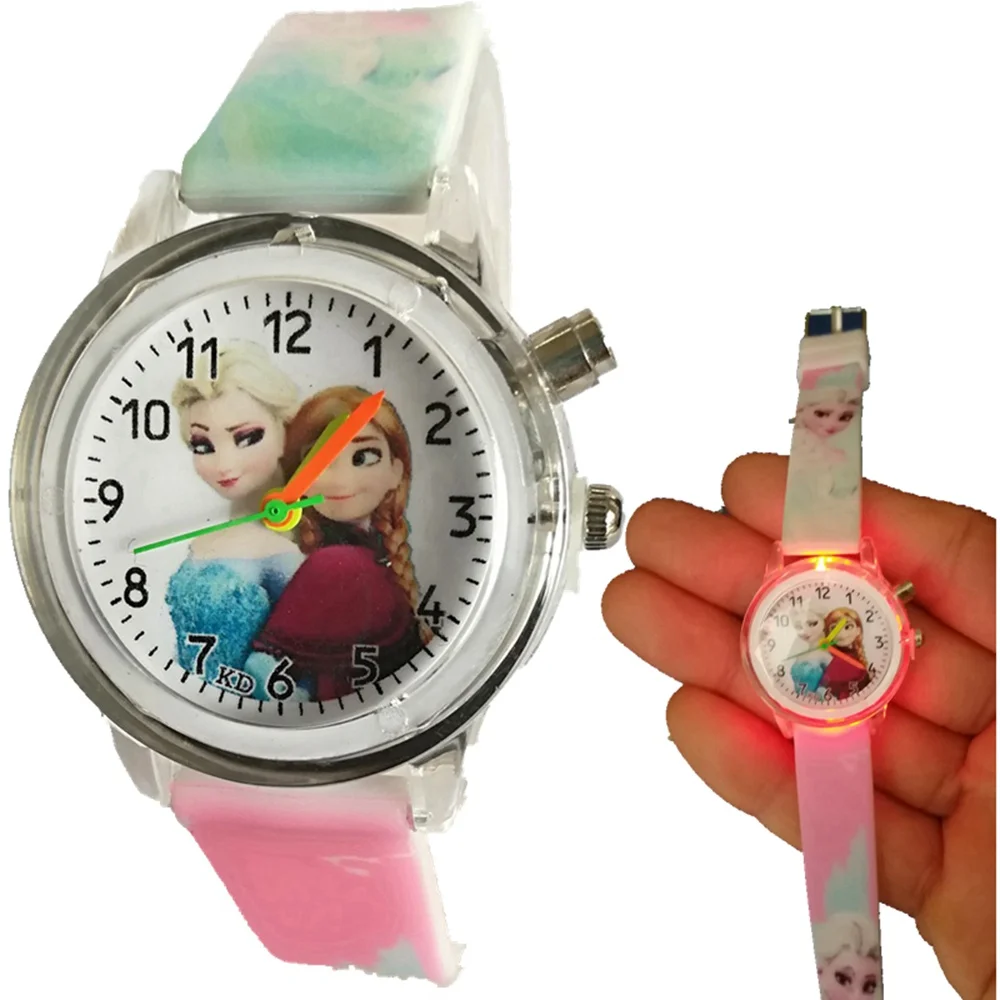 fashion kids children girls boys 3D cartoon snow Queen Princess Watch students sister birthday gift party quartz wrist watches - Цвет: Girl Pink