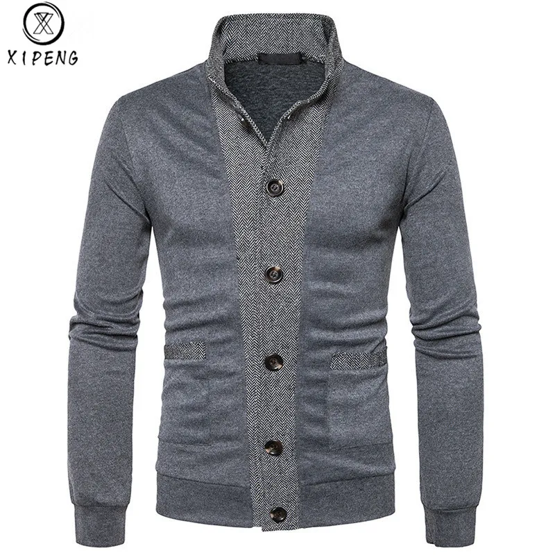 Men's Sweater 2019 New Male Brand Casual Jersey Long Mens Cardigan Fake Two Piece Slim Fit Dark Gray Homme Sweaters Men Knitwear |