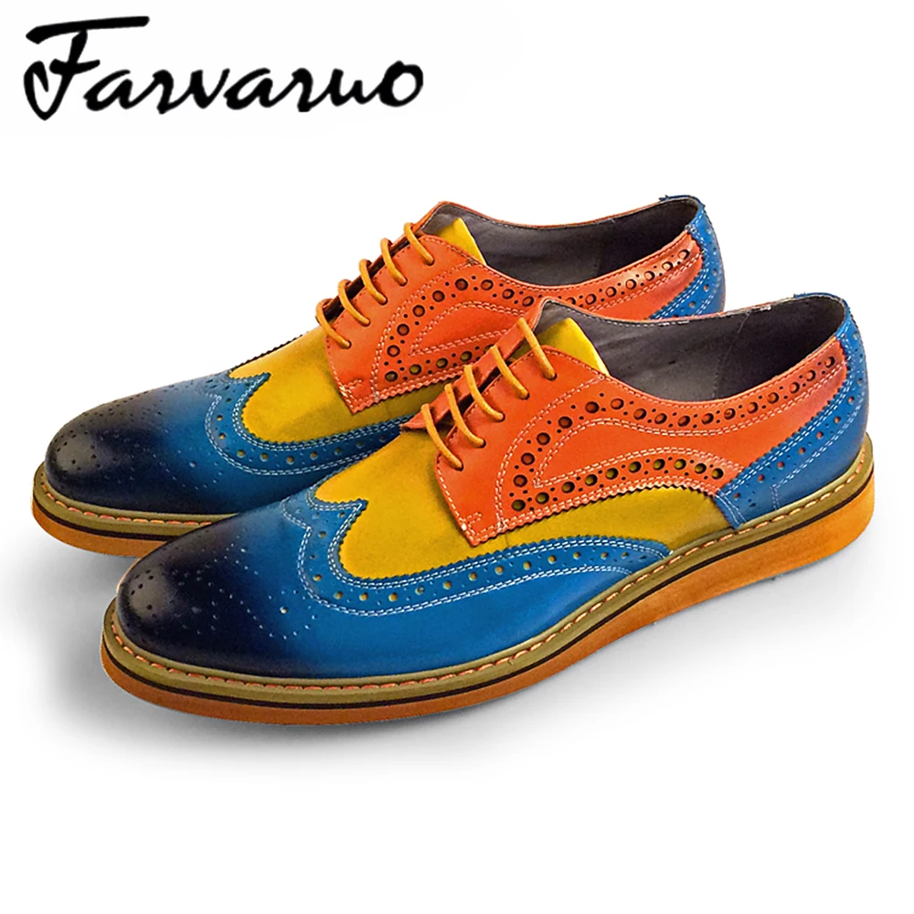 

Farvarwo Men's Genuine Leather Shoes Mens Casual Shoes High Quality Flats Breathable Dress Brogue Shoe Man Summer Lace-up Oxford