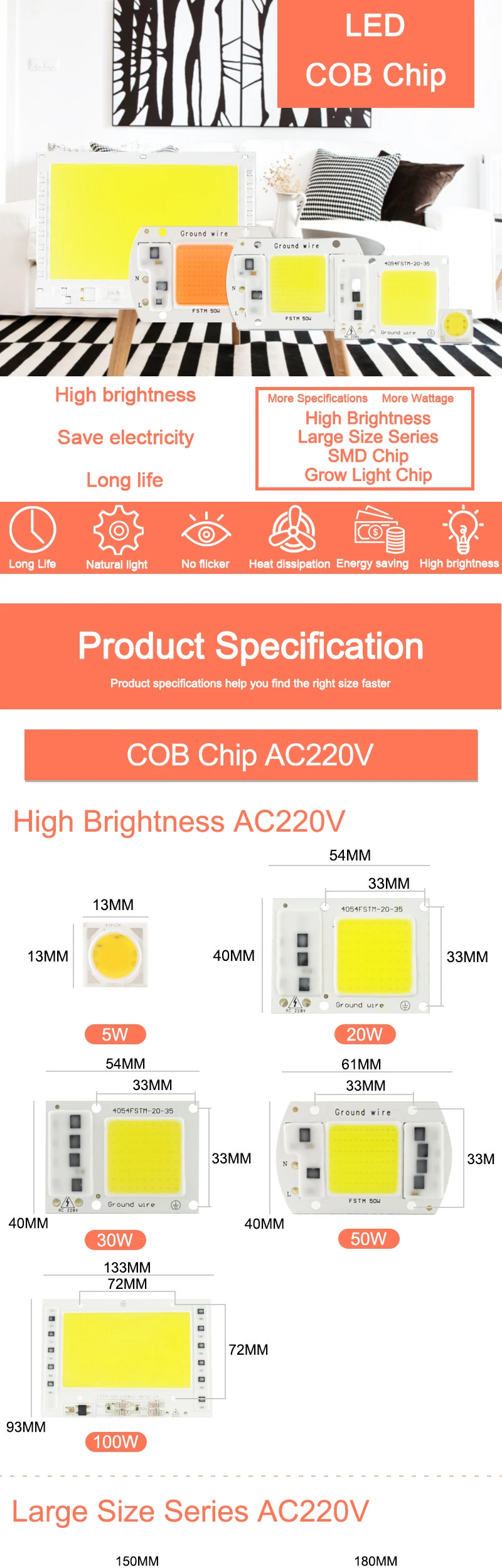 5 Вт~ 100 Вт AC 220 В интегрированный COB светодиодный чип лампы 50 Вт 30 Вт 20 Вт 10 Вт смарт IC драйвер люменов для DIY прожектор