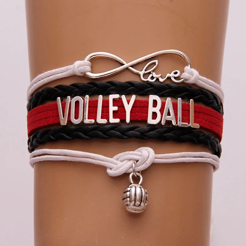 10 шт./партия) Бесконечная любовь браслет с надписью «волейбол» браслет и браслеты плетеные кожаные спортивные украшения на заказ Тема подарок для фанатов