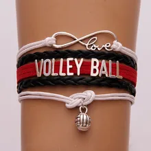 10 шт./партия) Бесконечная любовь браслет с надписью «волейбол» браслет и браслеты плетеные кожаные спортивные украшения на заказ Тема подарок для фанатов