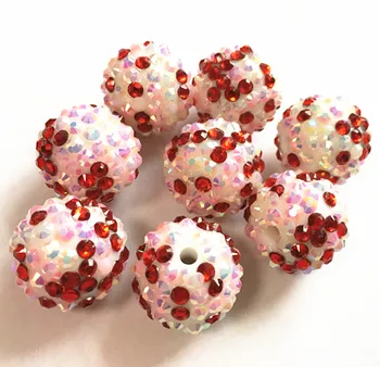 

20MM 100pcs/lot red with pink with white mix color Chunky Resin Rhinestone Beads for Chunky Necklace Jewelry making