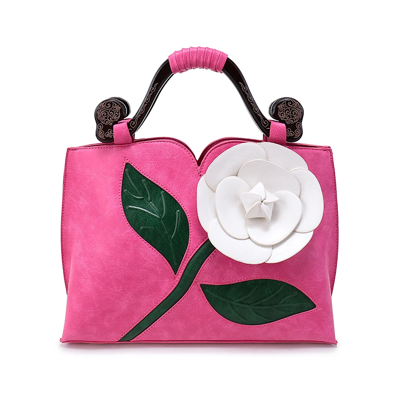 New 2017 Women Large Flower Vintage Shoulder Handbags Female National elegant Solid Totes Lady Hand Bags