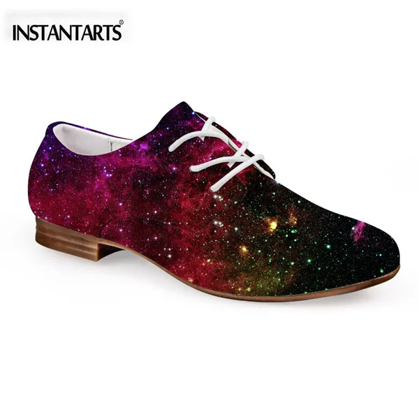 Instantarts мода Galaxy Star печатных Обувь кожаная для девочек для Для женщин летний отдых Оксфорд Обувь удобная обувь на плоской подошве для дам - Цвет: D0351CD