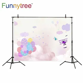

Funnytree backgrounds for photography studio sky colorful balloon cloud airplane kids backdrop photo prop photocall photobooth