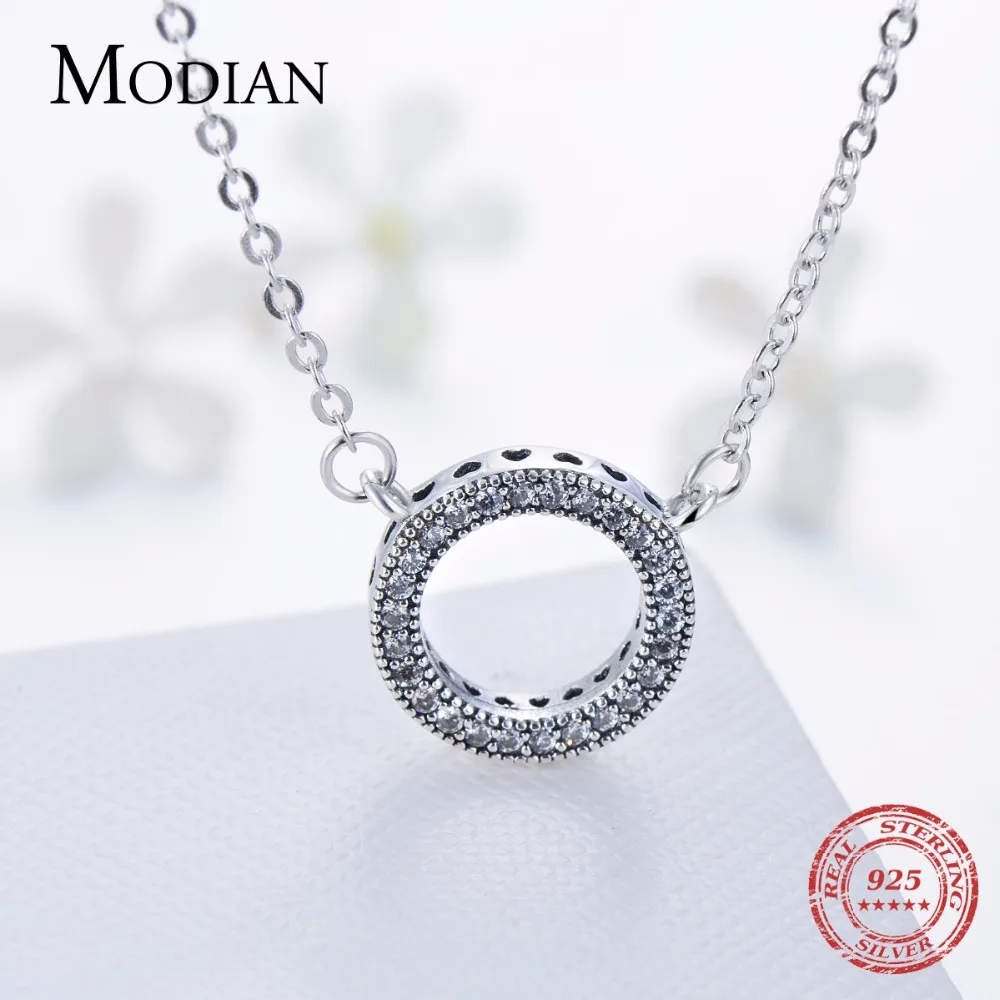 Modian 925 Sterling silver Hearts pendant Fashion Classic Brand Clear Cubic Zirconia Circle Necklace For Women Luxury Jewelry - Image 6