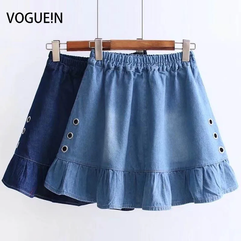 

VOGUEIN New Womens Summer Flounced Hem Elastic Waist A-Line Denim Mini Skirt Wholesale