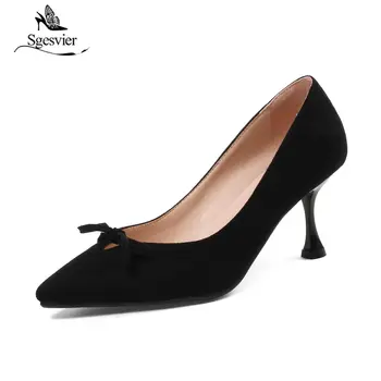 

Sgesvier Autumn New Women Pumps Sexy Thin High Heels Slip On Bowtie Working Dress Shoes Woman Pointed Toe Simple Shoes B278