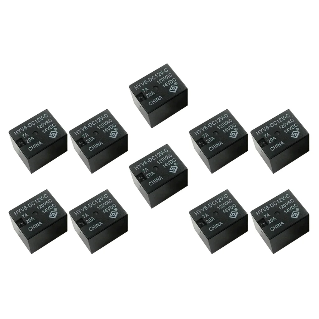 10Pcs Subminiature General Power Relay 12V DC 5 Pin Sealed Relays for Automobile - 7A 120VAC - 20A 14VDC
