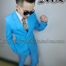 Hot горячий мужской синий двубортный костюм костюмы Мужские Сценические костюмы певицы(костюм+ брюки