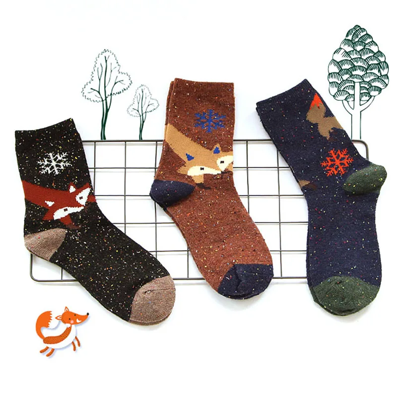 Fashion Women Animal Cartoon Wool Blend Socks Fox Wolf Warm Lovely Casual Sock