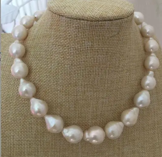

gorgeous 14-16mm south sea baroque white pearl necklace 18inch 925silver