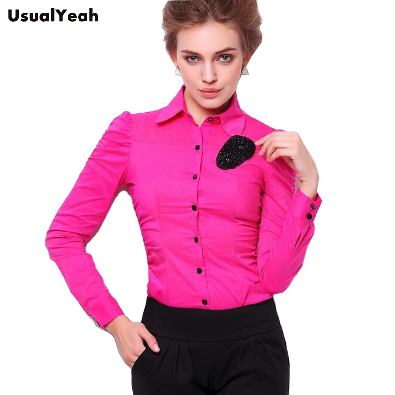 new-women-body-shirt-blouses-slim-fit-turn-down-collar-fashion-beading-corsage-design-white-dark-pink-sy0281-s-xl