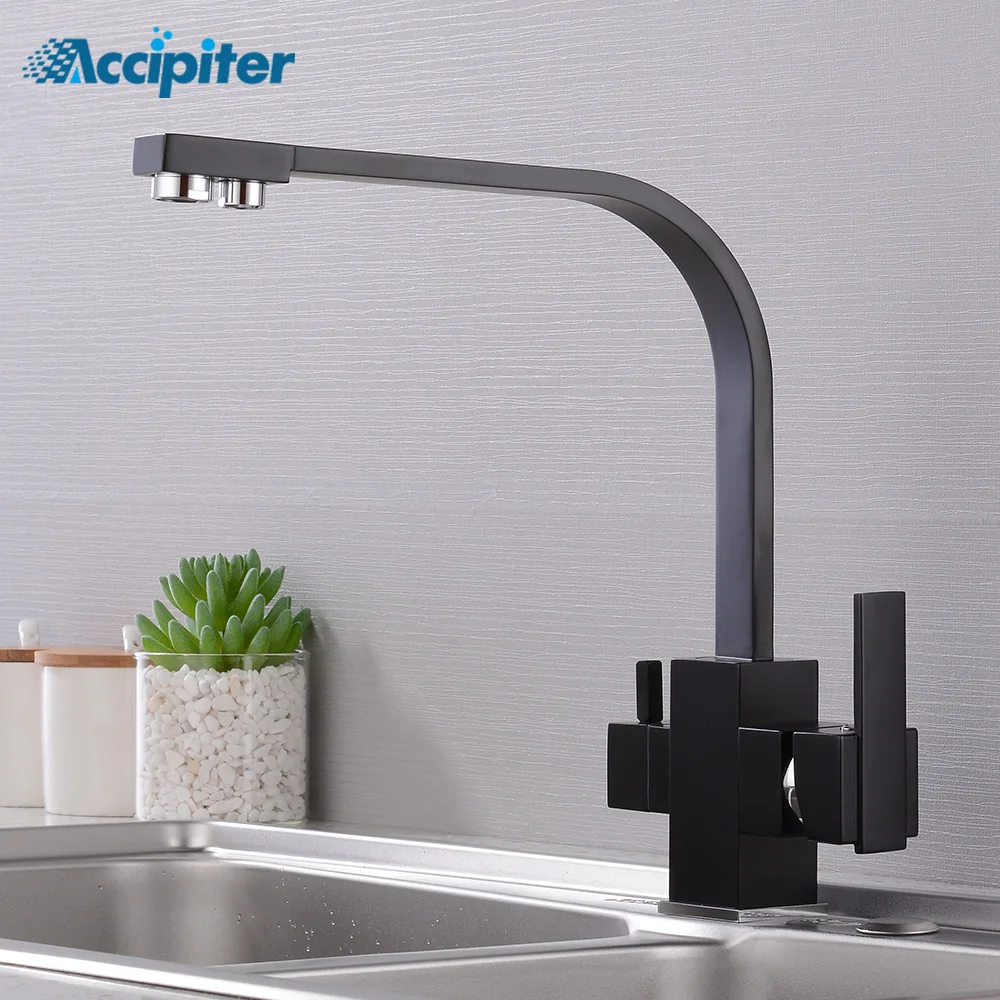 

Filter Kitchen Faucets Deck Mounted Mixer Tap 360 Rotation with Water Purification Black Mixer Tap Crane For Kitchen