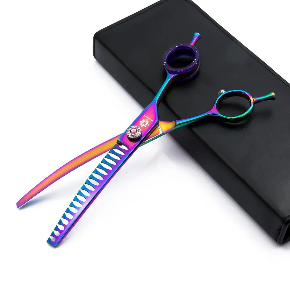 7.0" Rainbow Downward Curved Dog Chunker Shears Professional Pet