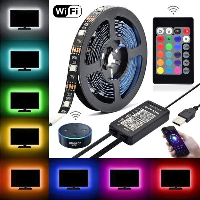 LED Wi Fi Alexa TV Backlight Kit, 5VDC 6.56 Ft Multi Color RGB Flexible