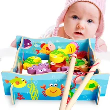 Детские деревянные игрушки магнетизм пара-вверх рыболовная игра детский родитель-ребенок деревянный стерео двойной стержень животное образовательные головоломки игрушка