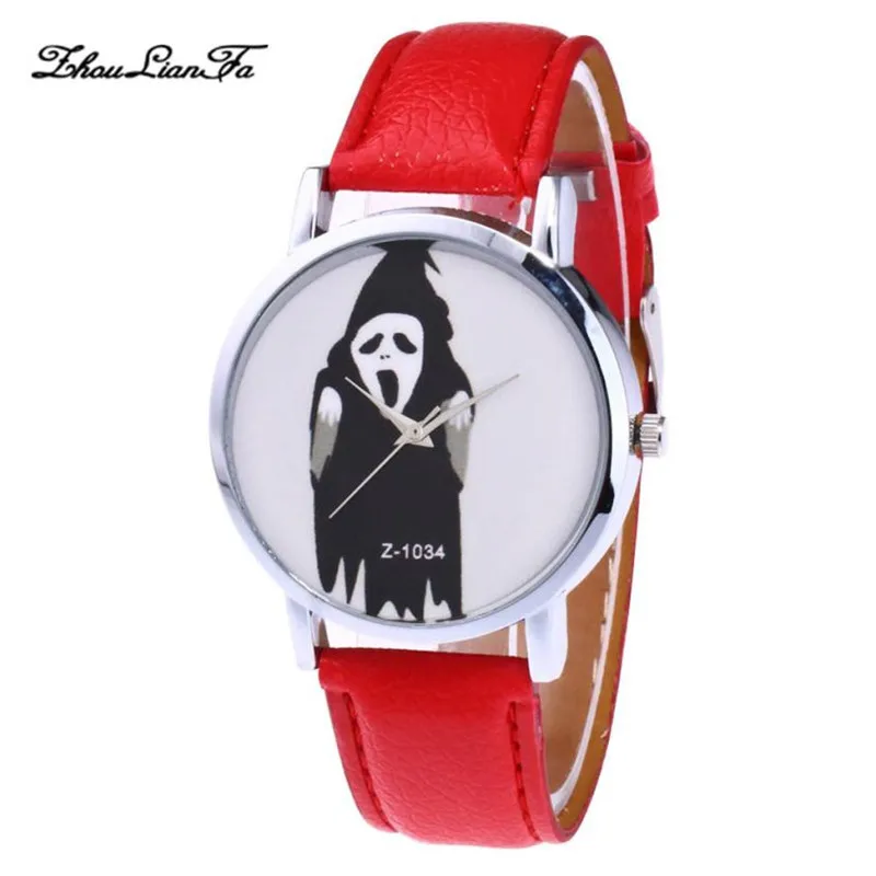 

Gothic Women Watch Ghost print With Roman Number Leather Strap Analog Watch horror Femme Relogio Feminino Halloween 30