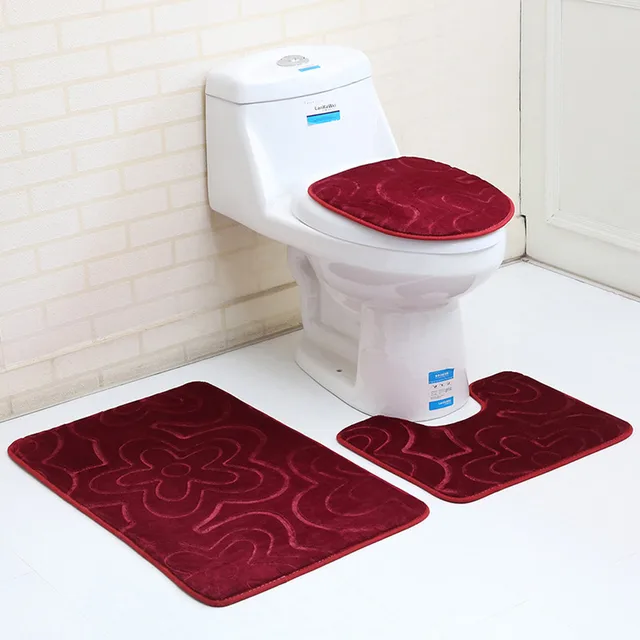 Buy 3PC Bathroom Set Rug Contour Mat Toilet Lid Cover