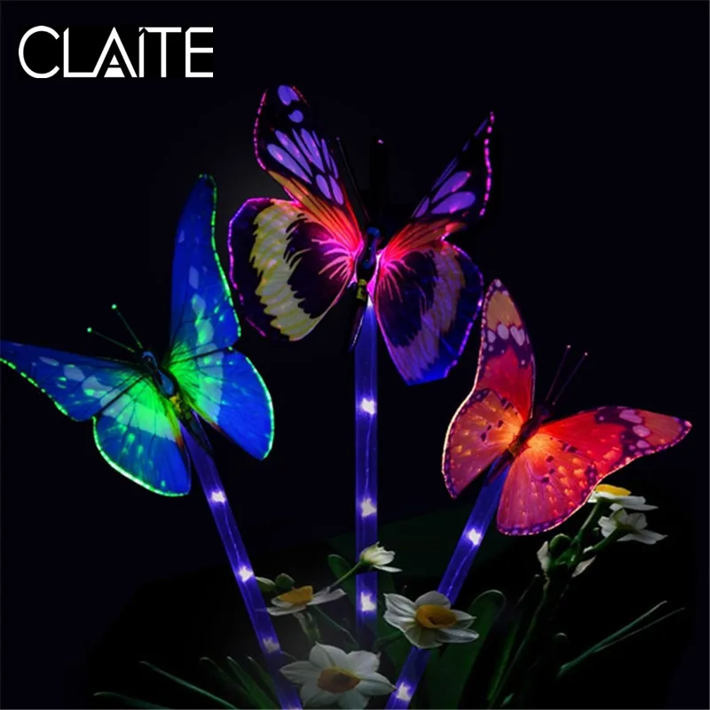

CLAITE 3pcs Solar Powered Butterfly Garden Lights Outdoor Waterproof LED Multi-color Fiber Optic Lawn Lamp for Landscape Street