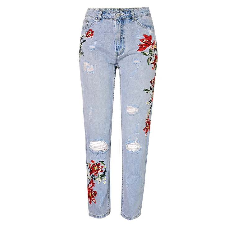 Europe and the United States women's high waist straight 3D three-dimensional heavy art around the irregular washing washed denim nine pants (14)