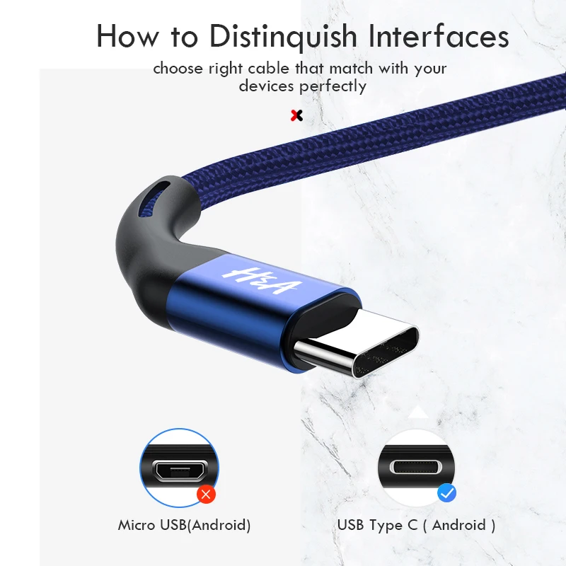 H&A USB Type C Cable For Samsung Galaxy S10 S9 S8 Plus Xiaomi mi 9 Fast Charging USB-C Charger Mobile Phone USBC Type-C Cable