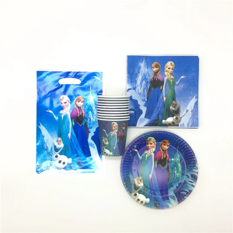 

80Pcs/lot Disney Frozen Theme Queen Elsa Paper Cups+Plates+Napkins+Gift Bag Kid Birthday Party Family Party Decoration Supply