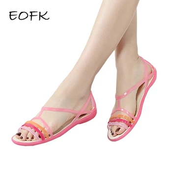 

EOFK 2020 Women Sandals Summer New EVA Casual Mixed Candy Colors Soft Slip On Beach Jelly Shoes Woman Flat Sandals